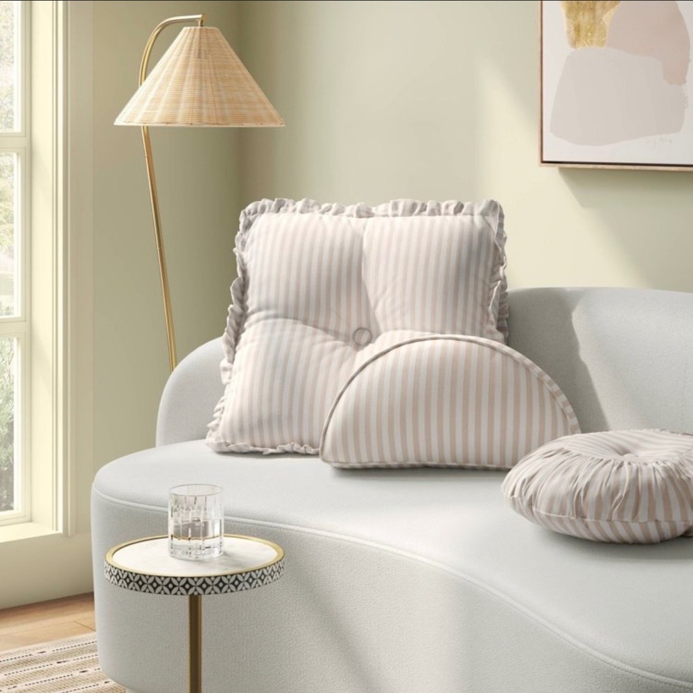 Threshold Tan White Striped Half Moon Toss Pillow Cotton Linen 9x18 NEW
